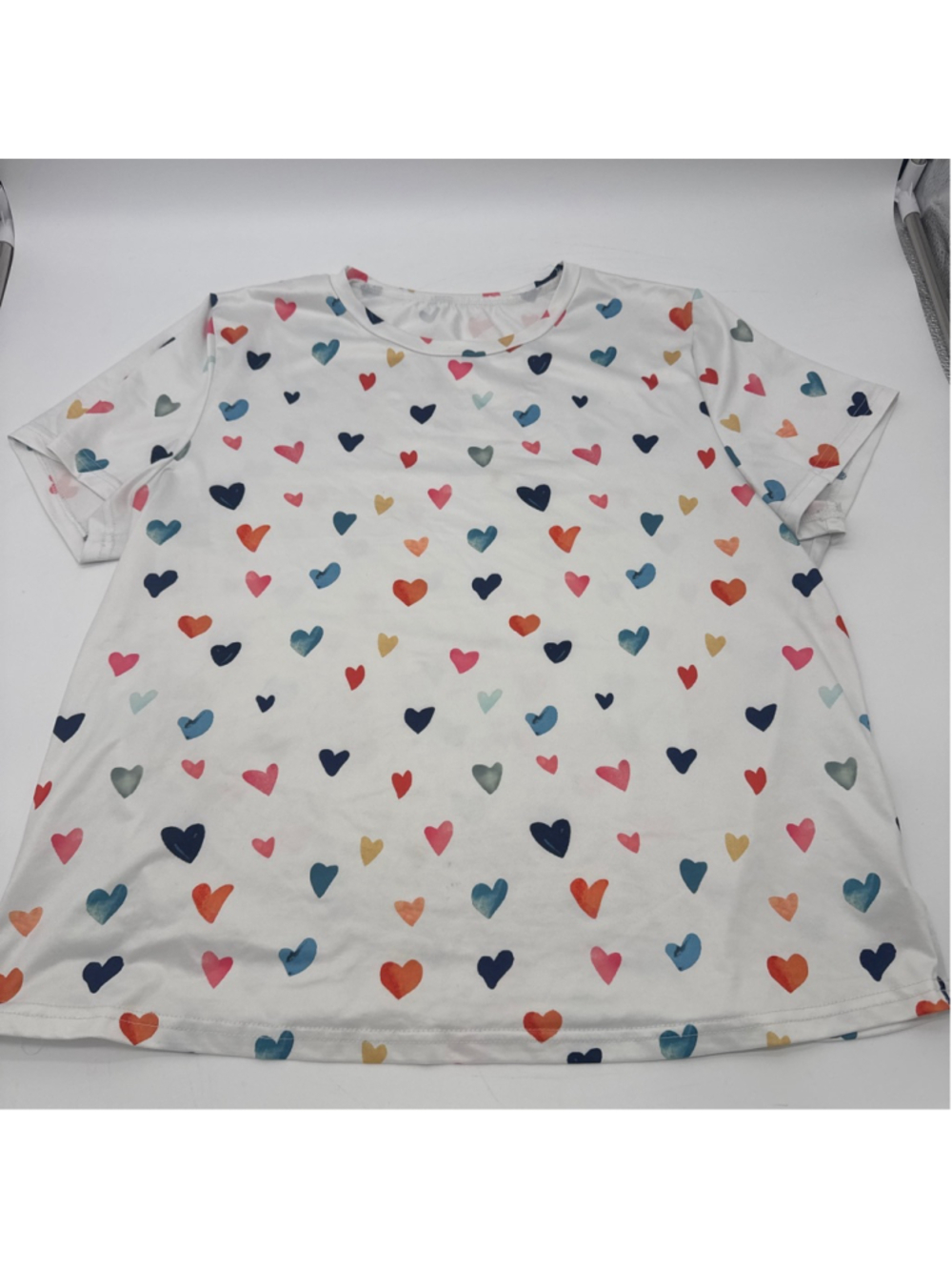 SHEIN Short Sleeve Tee XL White Multicolor Heart Print